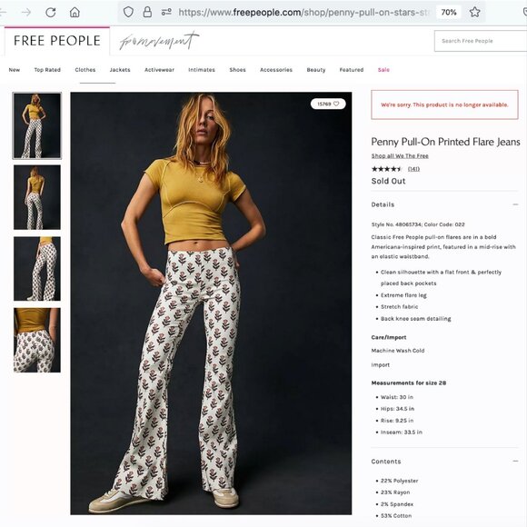 Free People Penny Pull-On Printed Flare Jeans Sz 28 - Picture 14 of 16